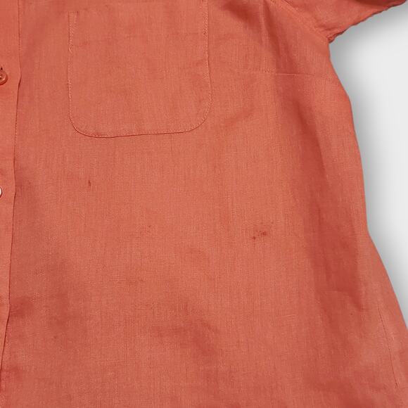 Coldwater Creek Linen Boxy Button Up Camp Shirt Coral Size Small Petite Casual - Picture 13 of 13
